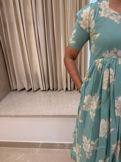 Light Aqua Floral Cotton Maxi