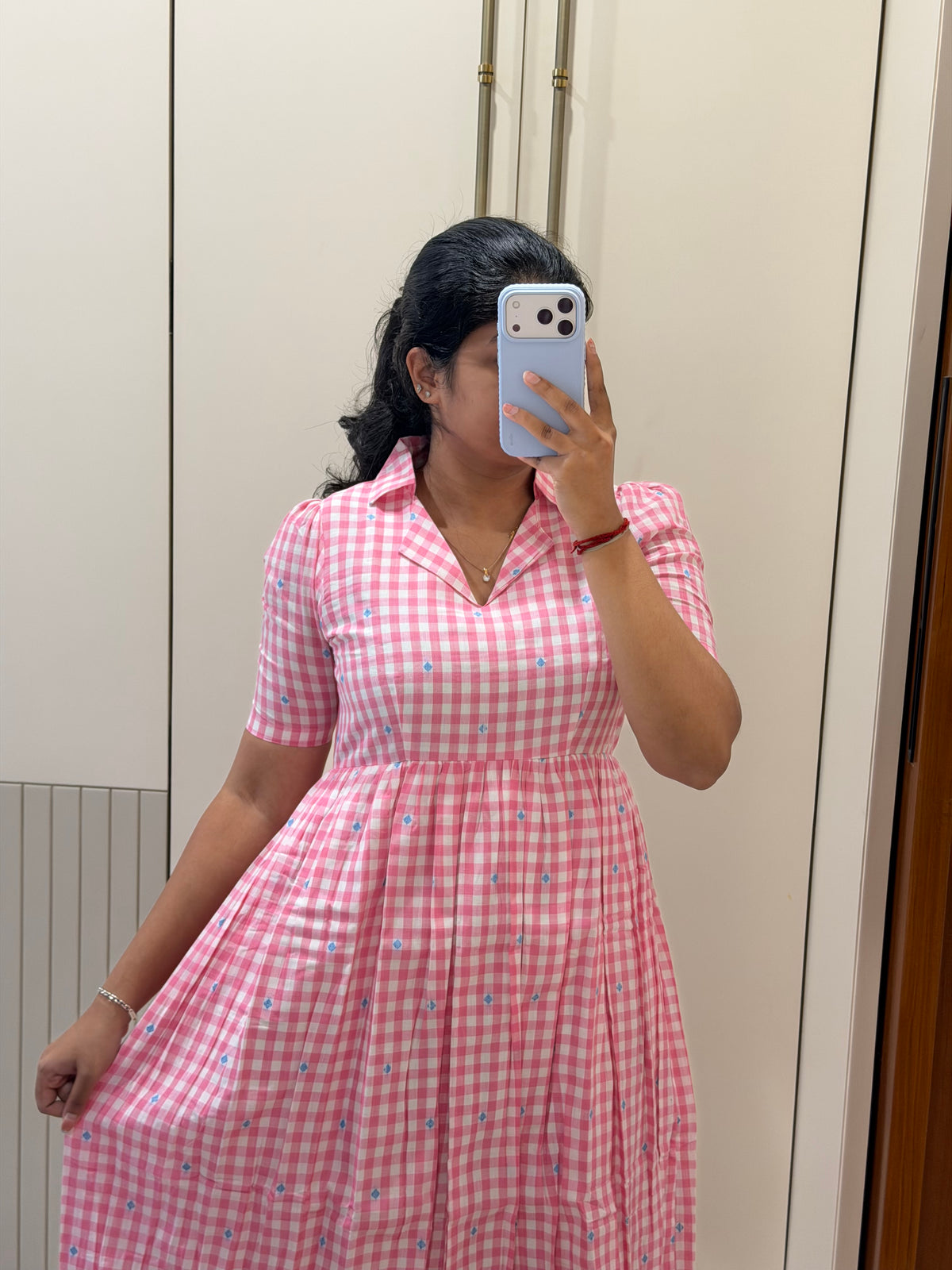 Pink checked Handloom Cotton maxi