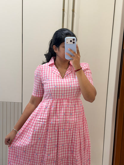 Pink checked Handloom Cotton maxi