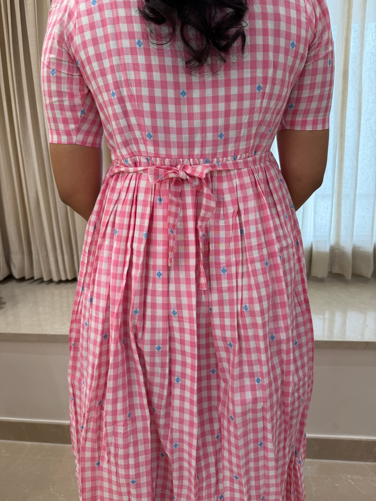 Pink checked Handloom Cotton maxi