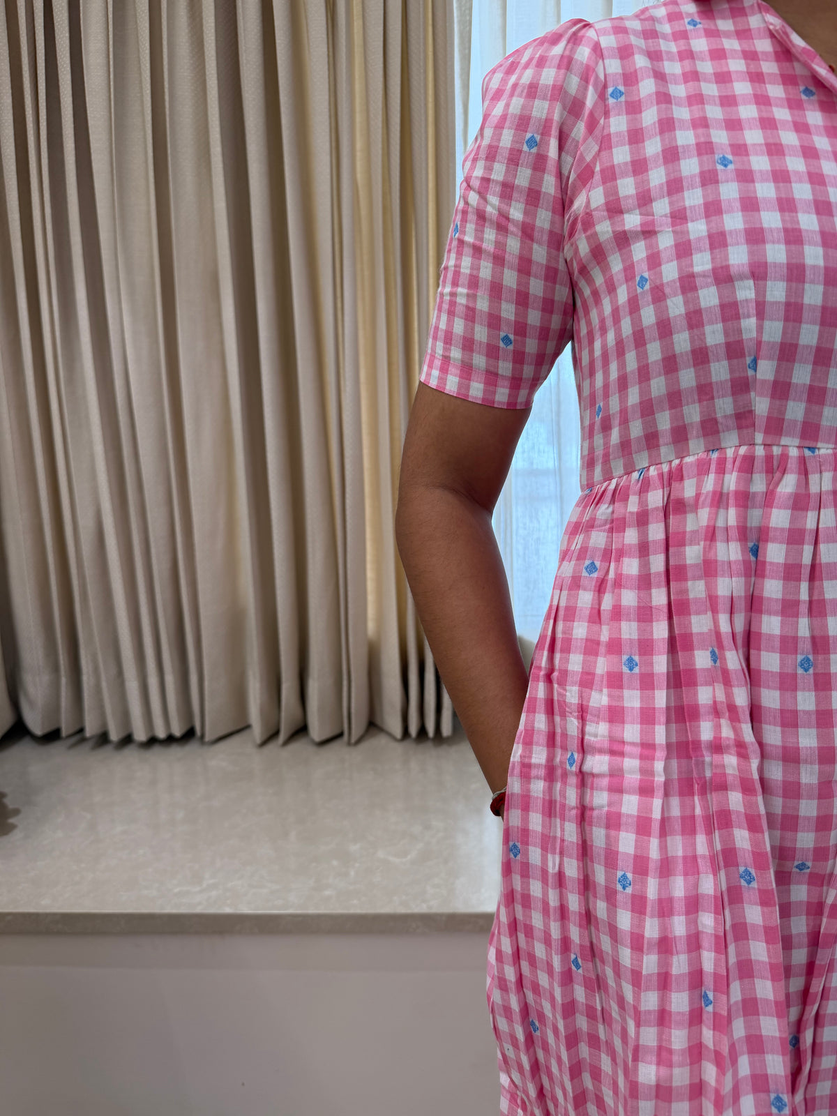 Pink checked Handloom Cotton maxi