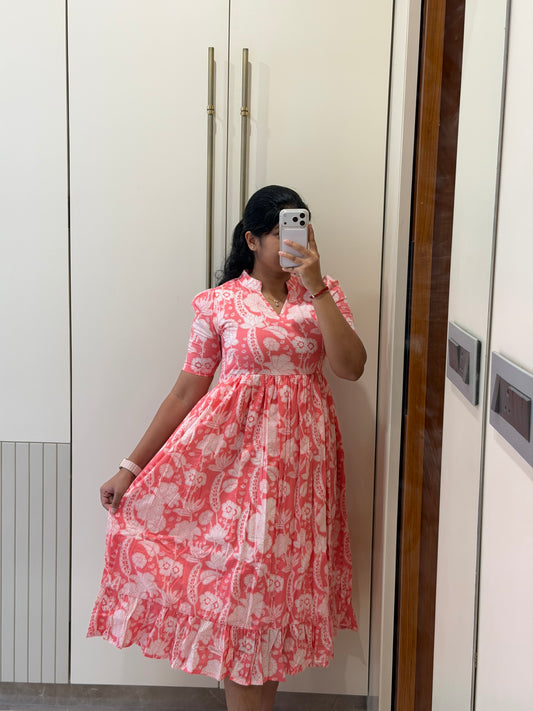 Pink White Floral Cotton Maxi