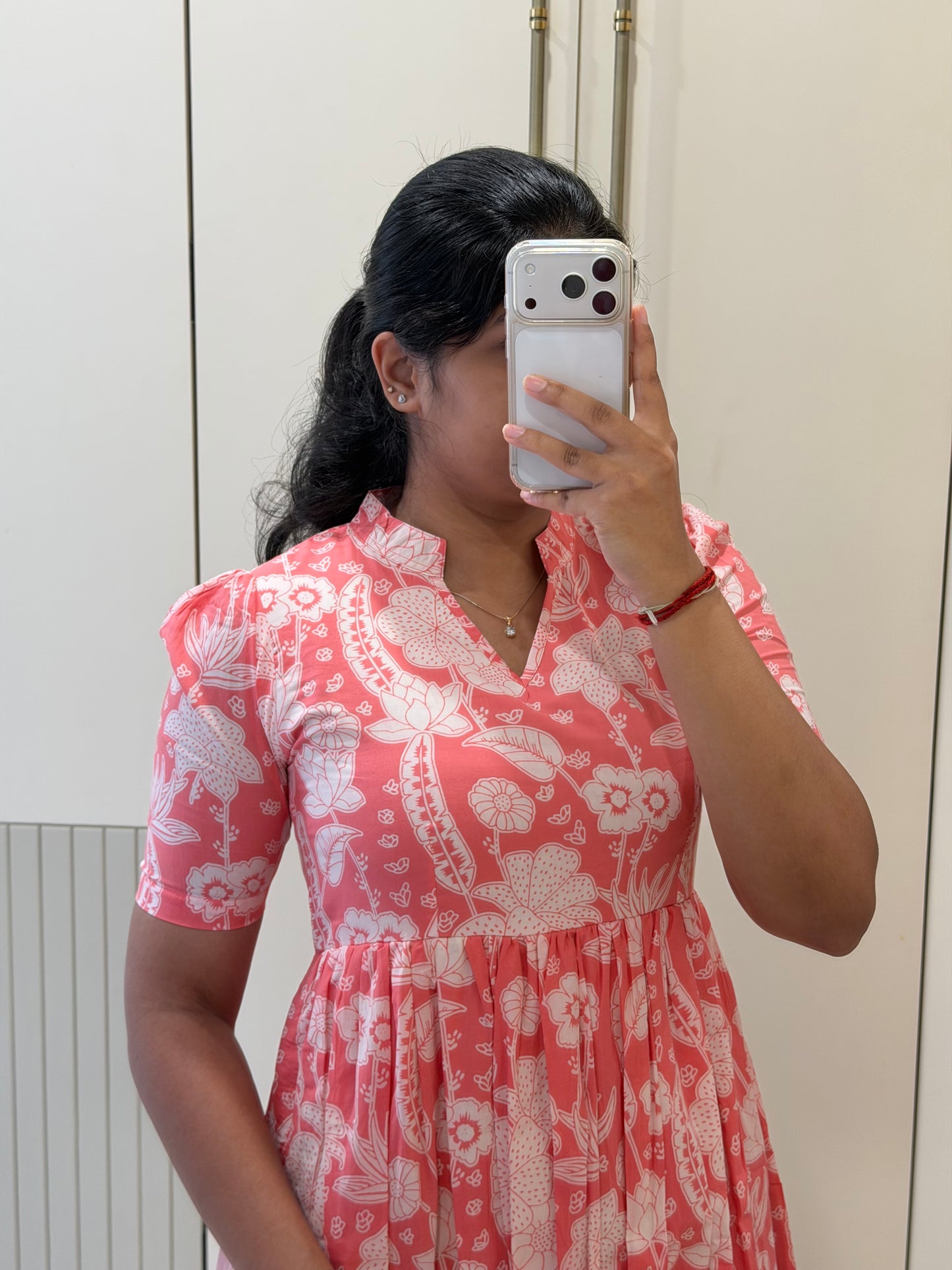 Pink White Floral Cotton Maxi