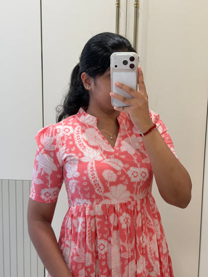 Pink White Floral Cotton Maxi