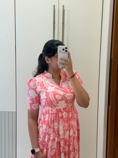 Pink White Floral Cotton Maxi