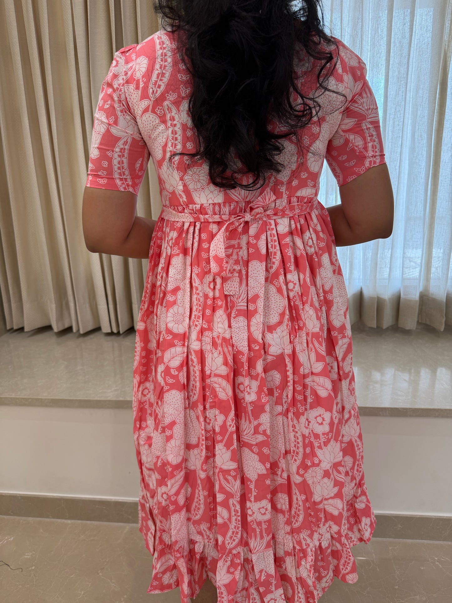 Pink White Floral Cotton Maxi