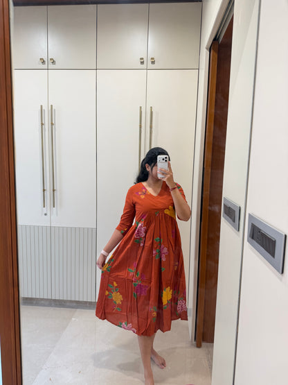 Rust Orange AliaCut Cotton Maxi