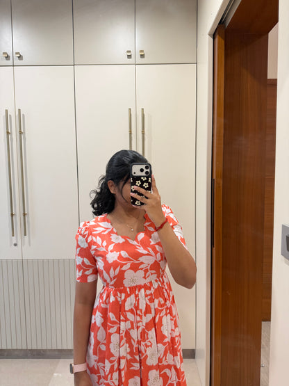 Orange White Cotton Maxi