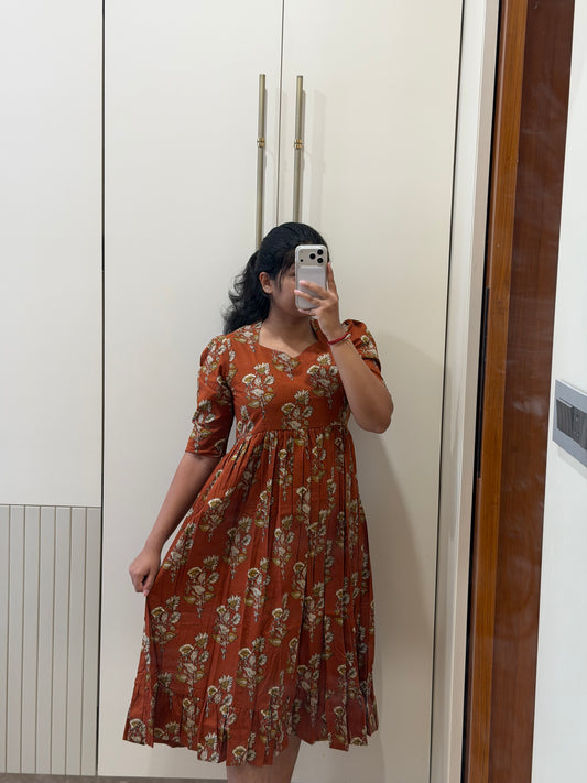 Brown Flower Cotton Maxi