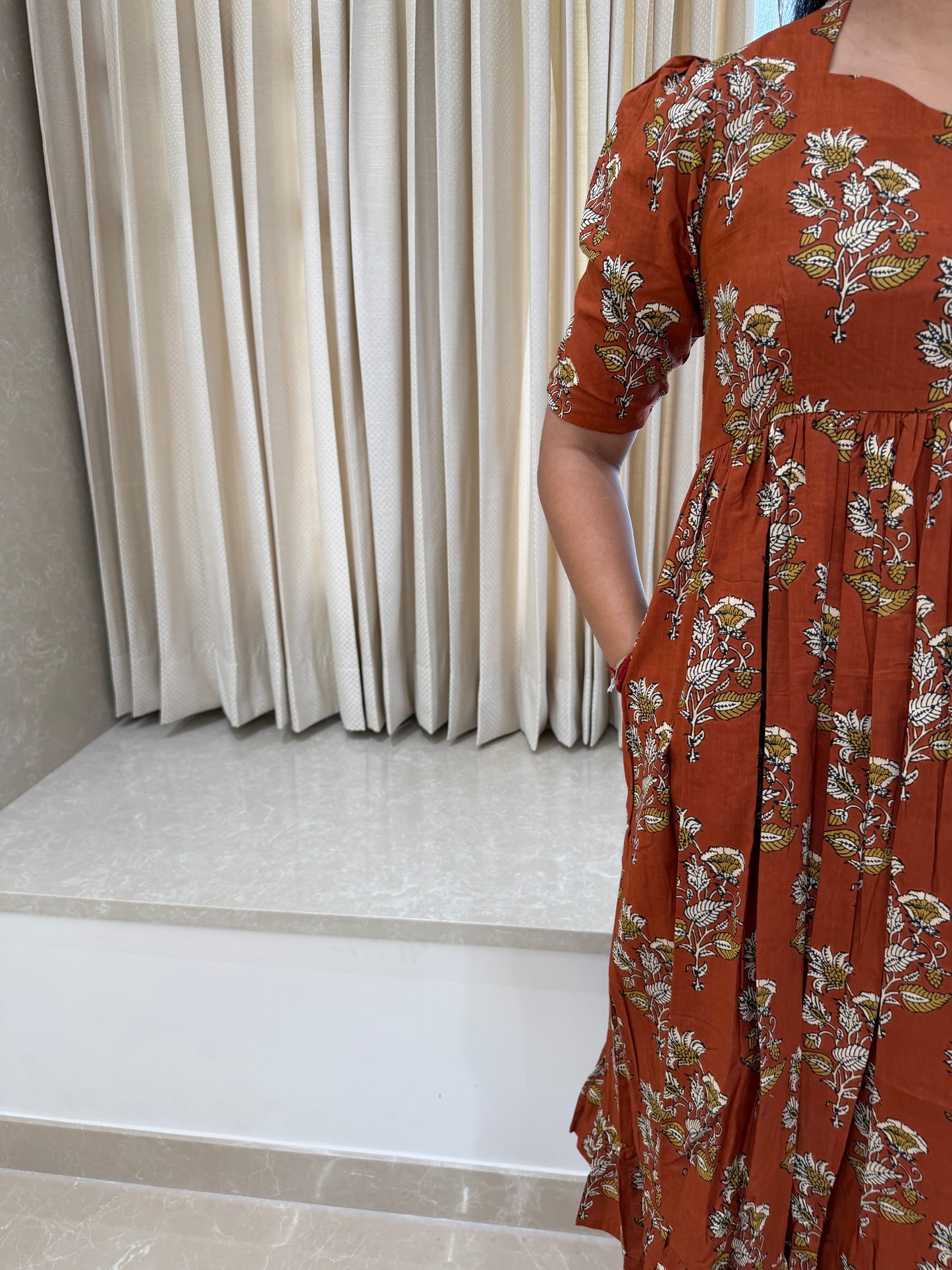 Brown Flower Cotton Maxi