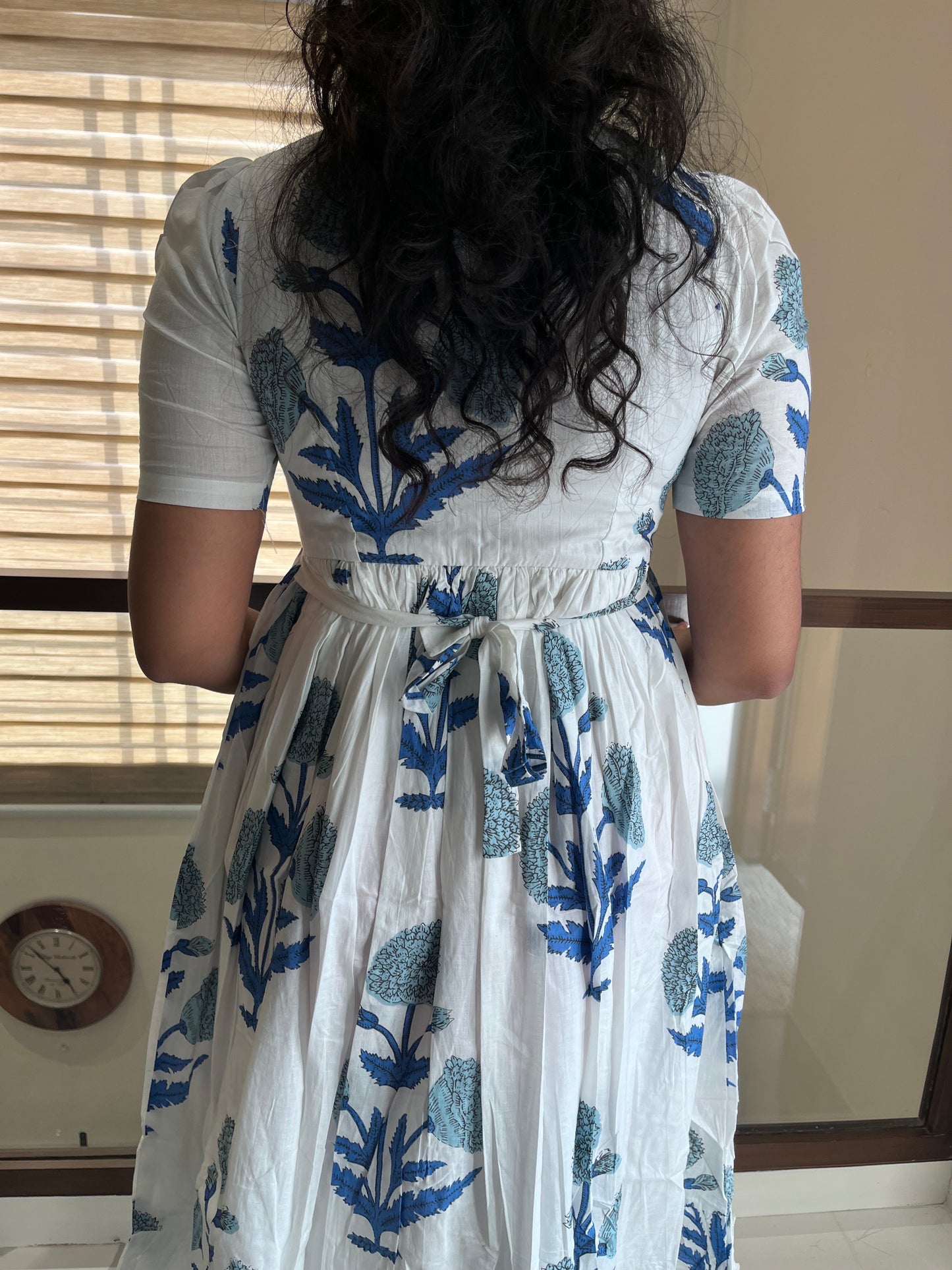 White Blue Flower Cotton Maxi