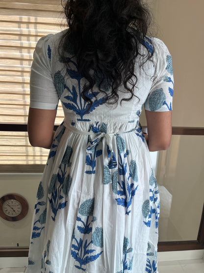 White Blue Flower Cotton Maxi