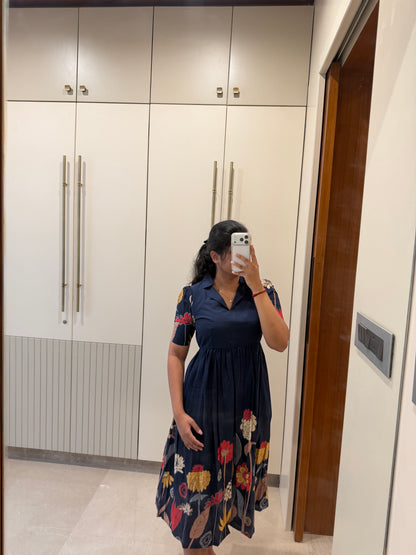 Dark Blue Blossom Cotton Maxi