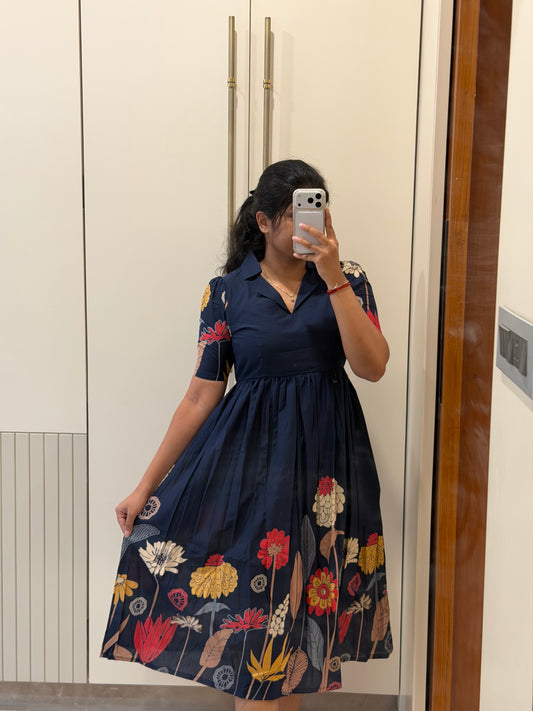 Dark Blue Blossom Cotton Maxi