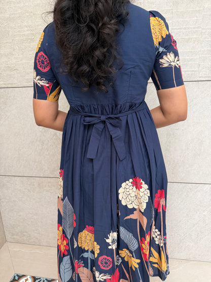 Dark Blue Blossom Cotton Maxi