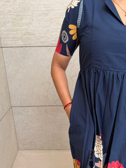 Dark Blue Blossom Cotton Maxi