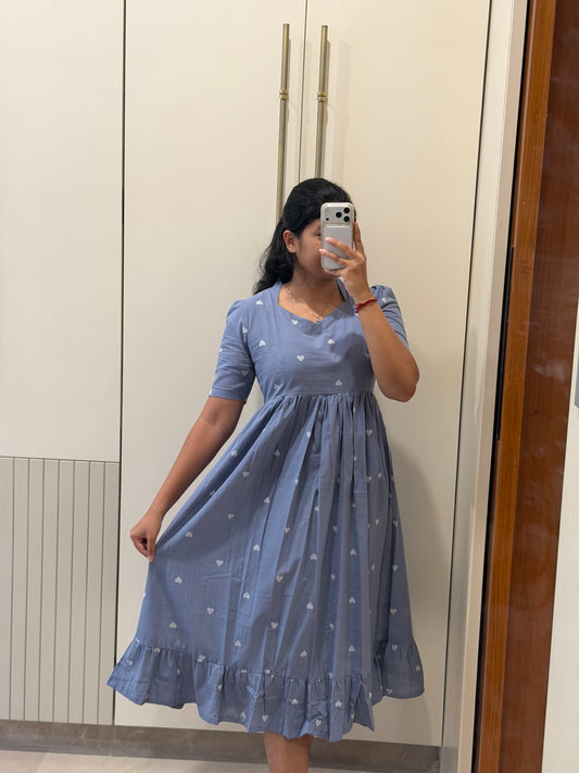 Grey Heart Handloom Cotton Maxi