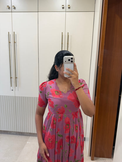 Purple Pink Flower Cotton Maxi