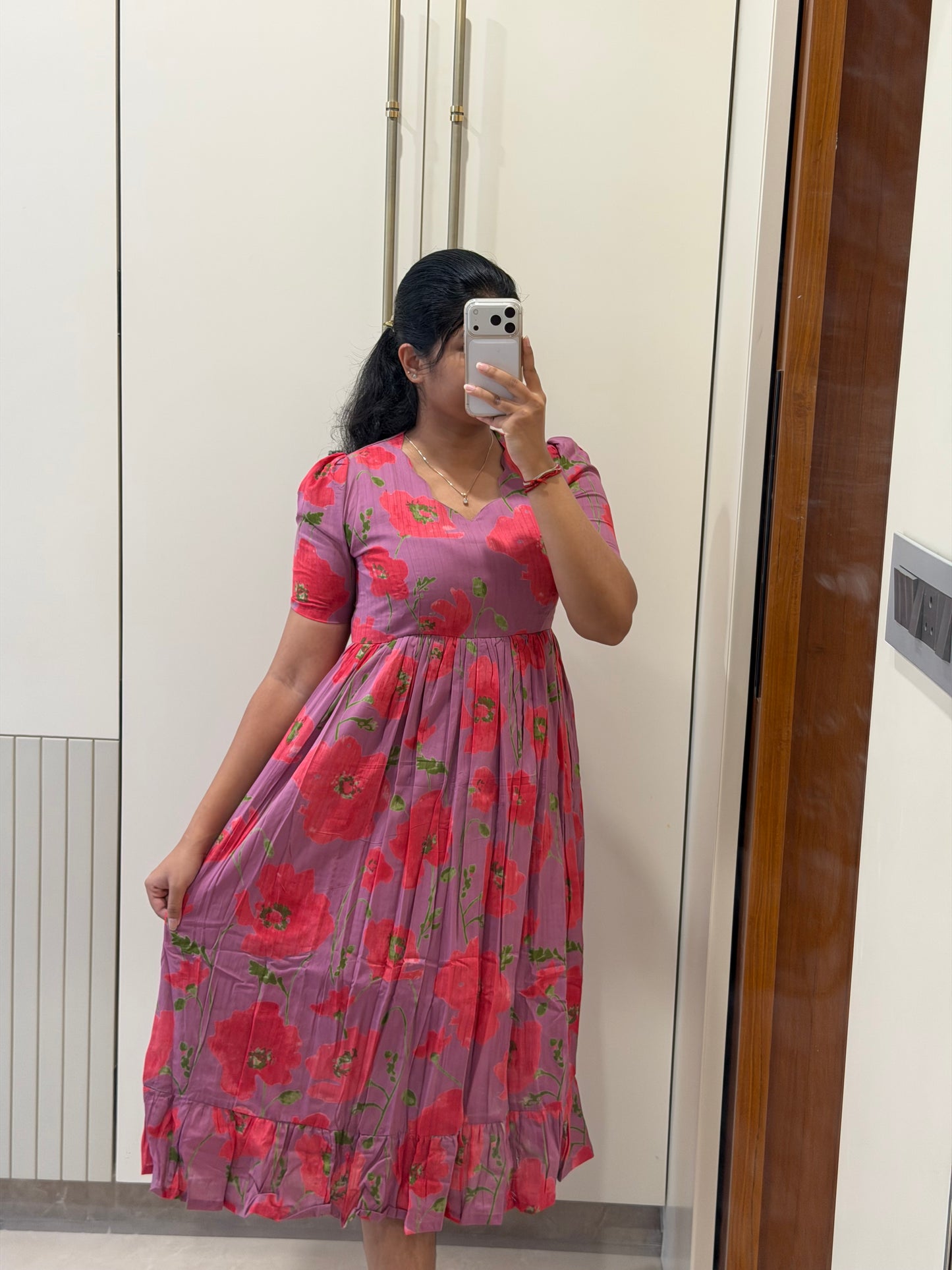 Purple Pink Flower Cotton Maxi