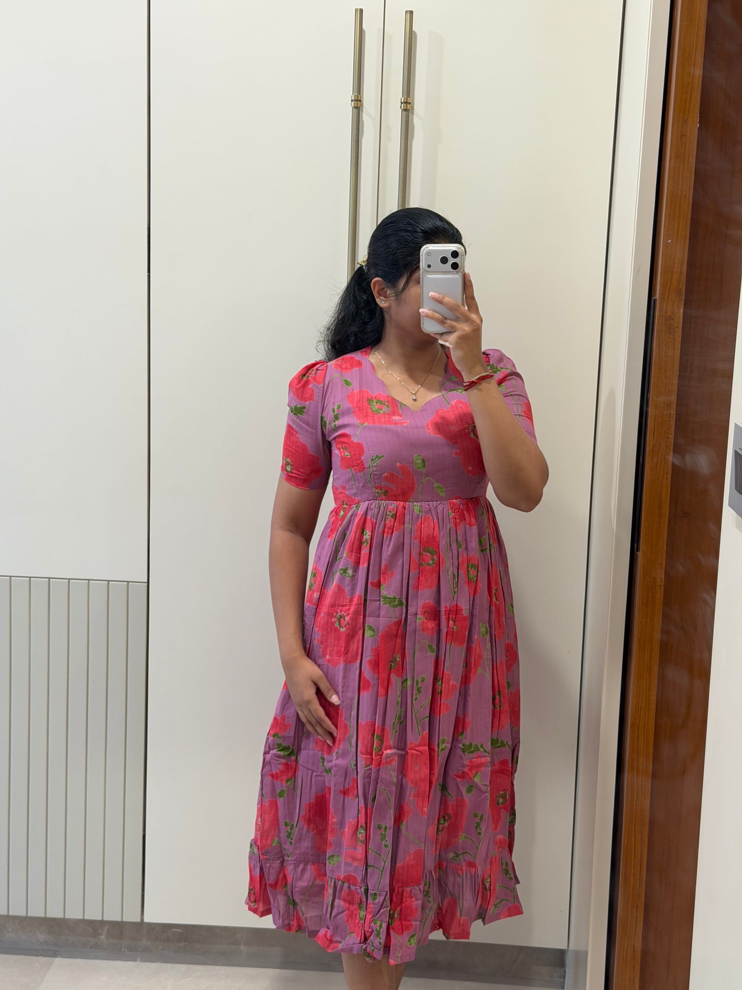Purple Pink Flower Cotton Maxi
