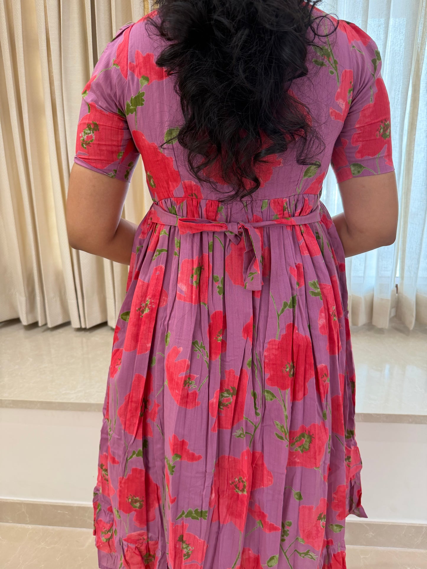 Purple Pink Flower Cotton Maxi