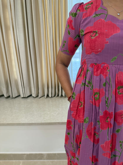 Purple Pink Flower Cotton Maxi