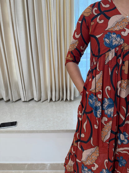 Kalamkari Brown Alia cut maxi