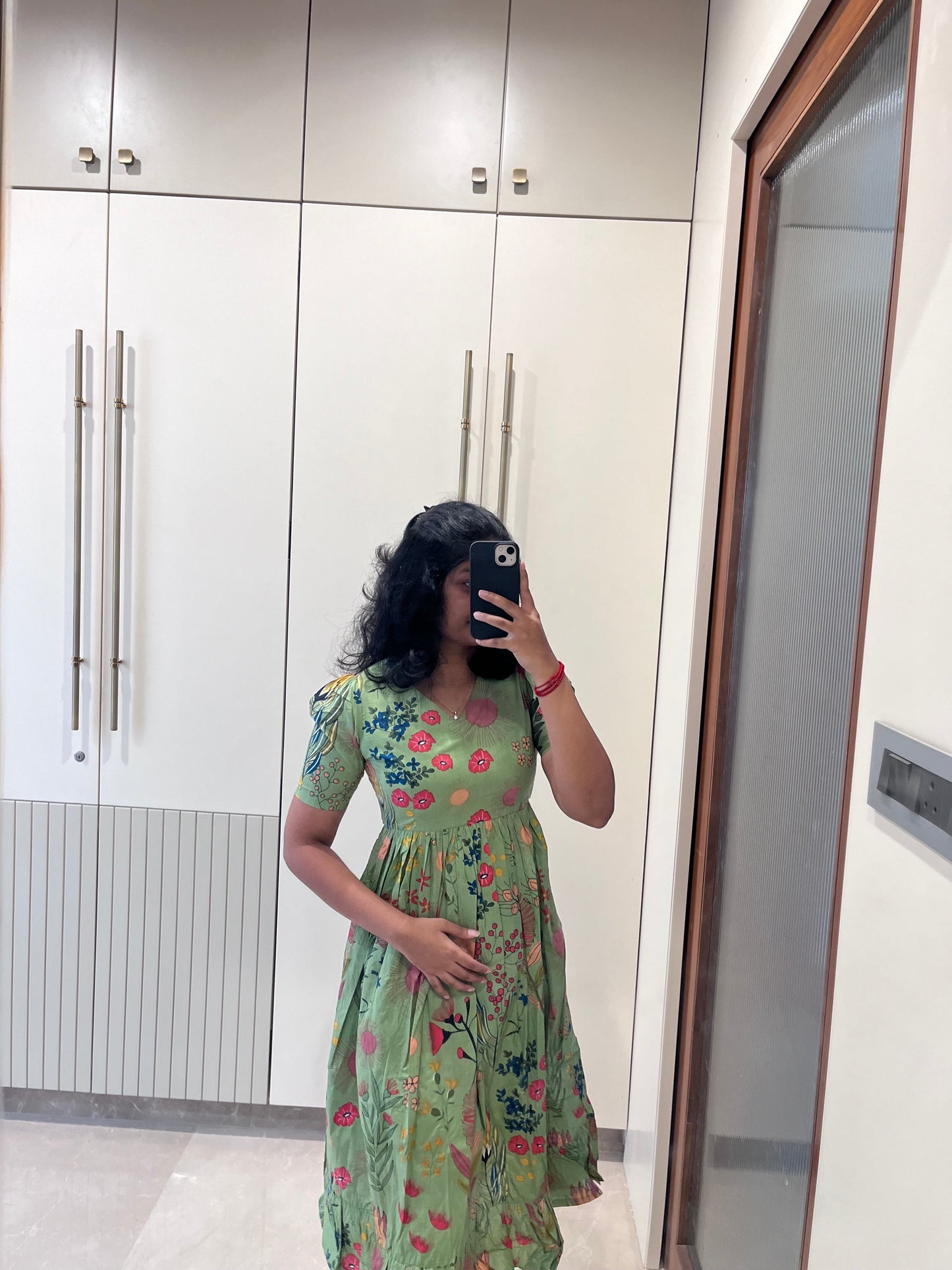 Green Abstract Cotton Maxi