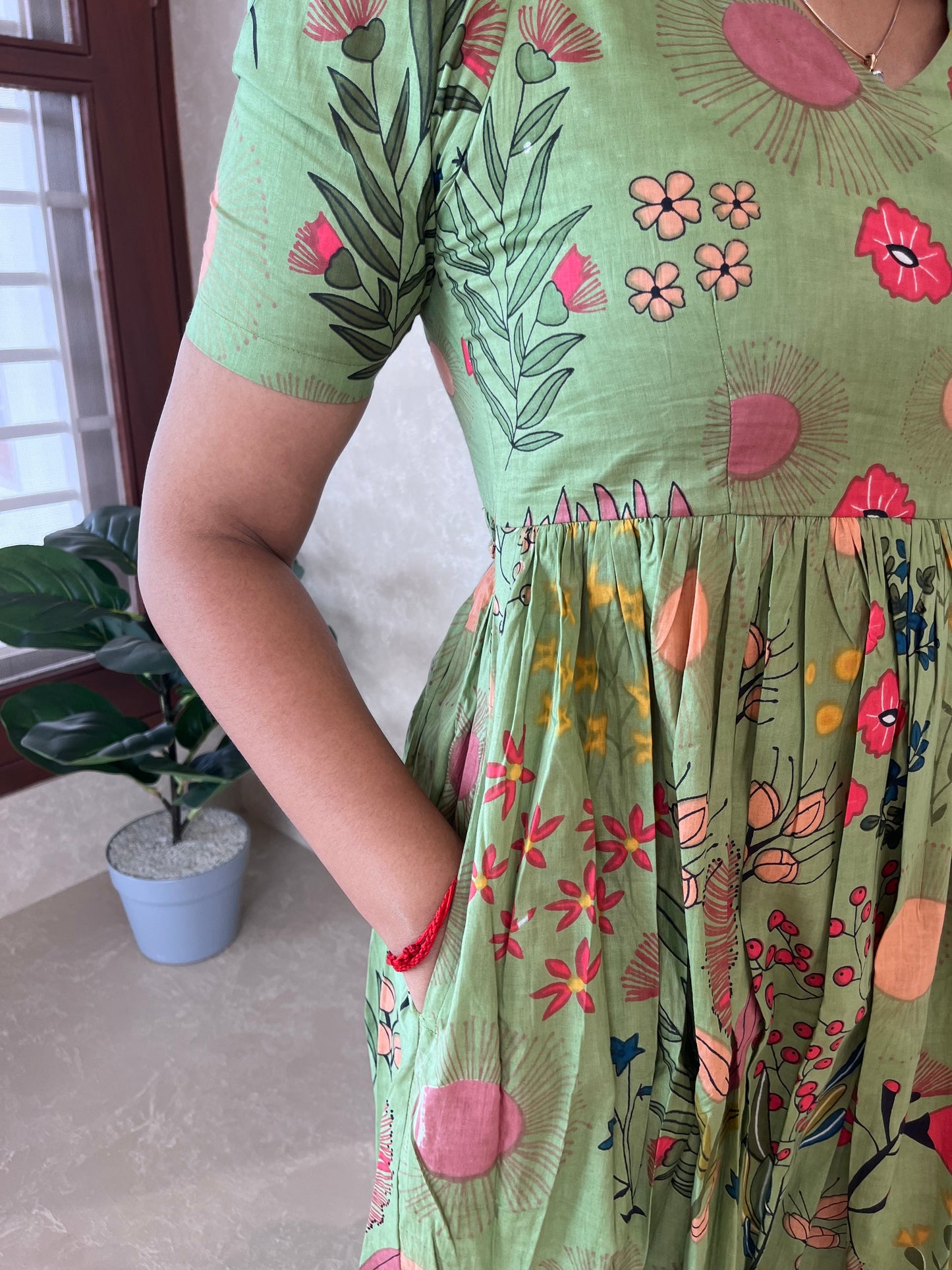 Green Abstract Cotton Maxi