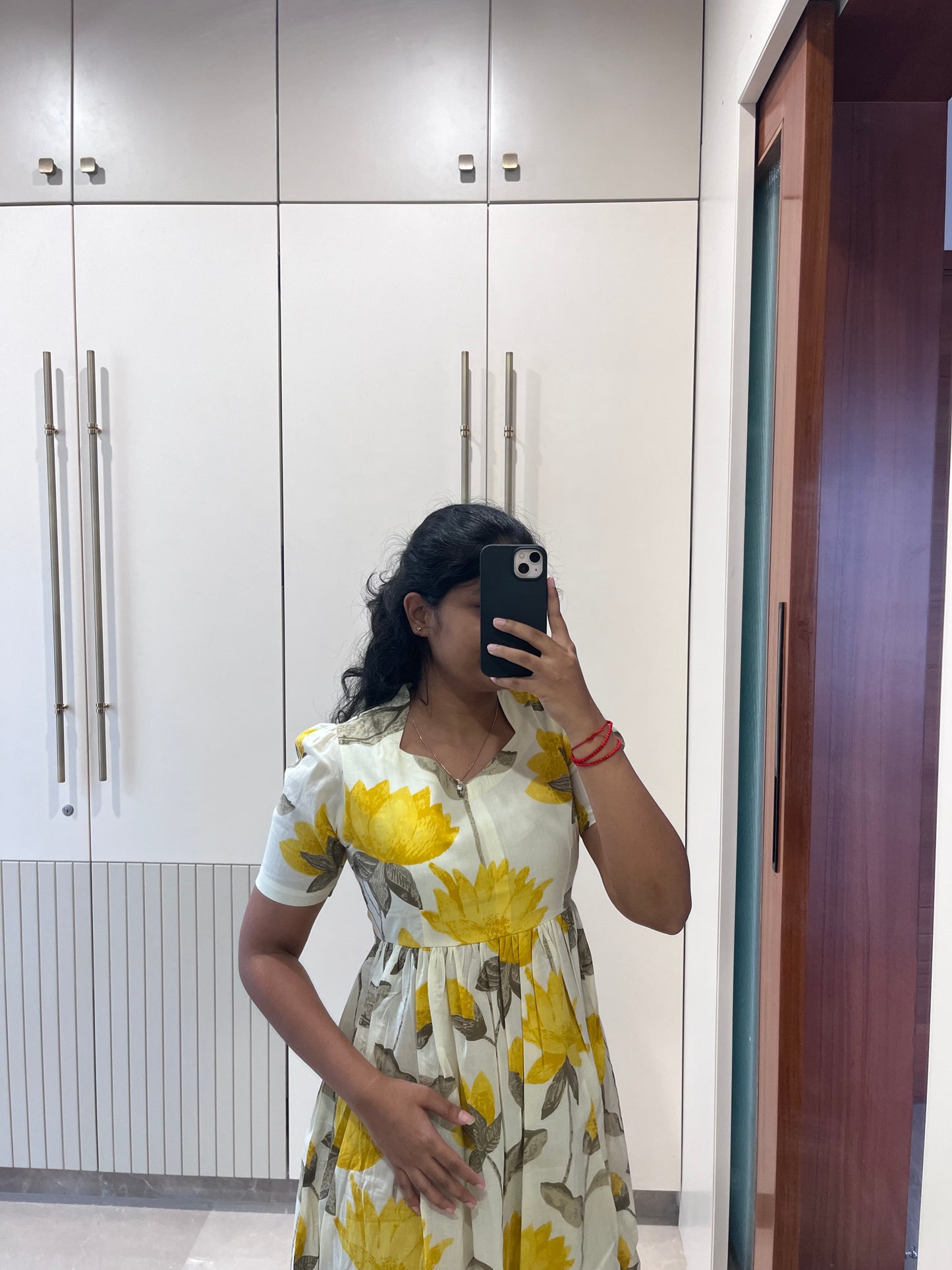 White With Yellow Floral Cotton Flex Maxi