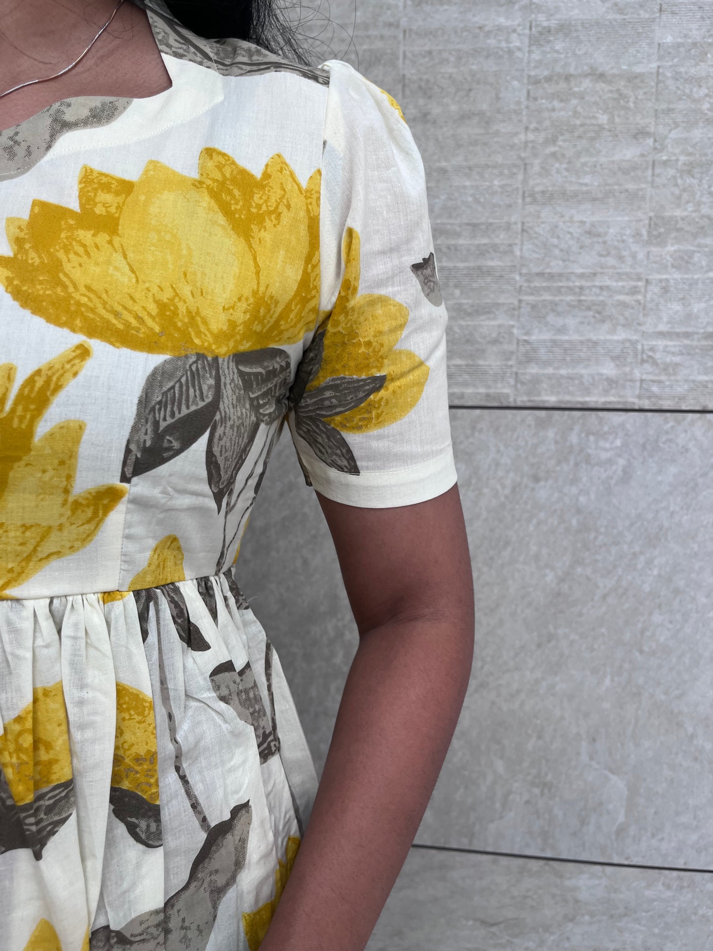 White With Yellow Floral Cotton Flex Maxi