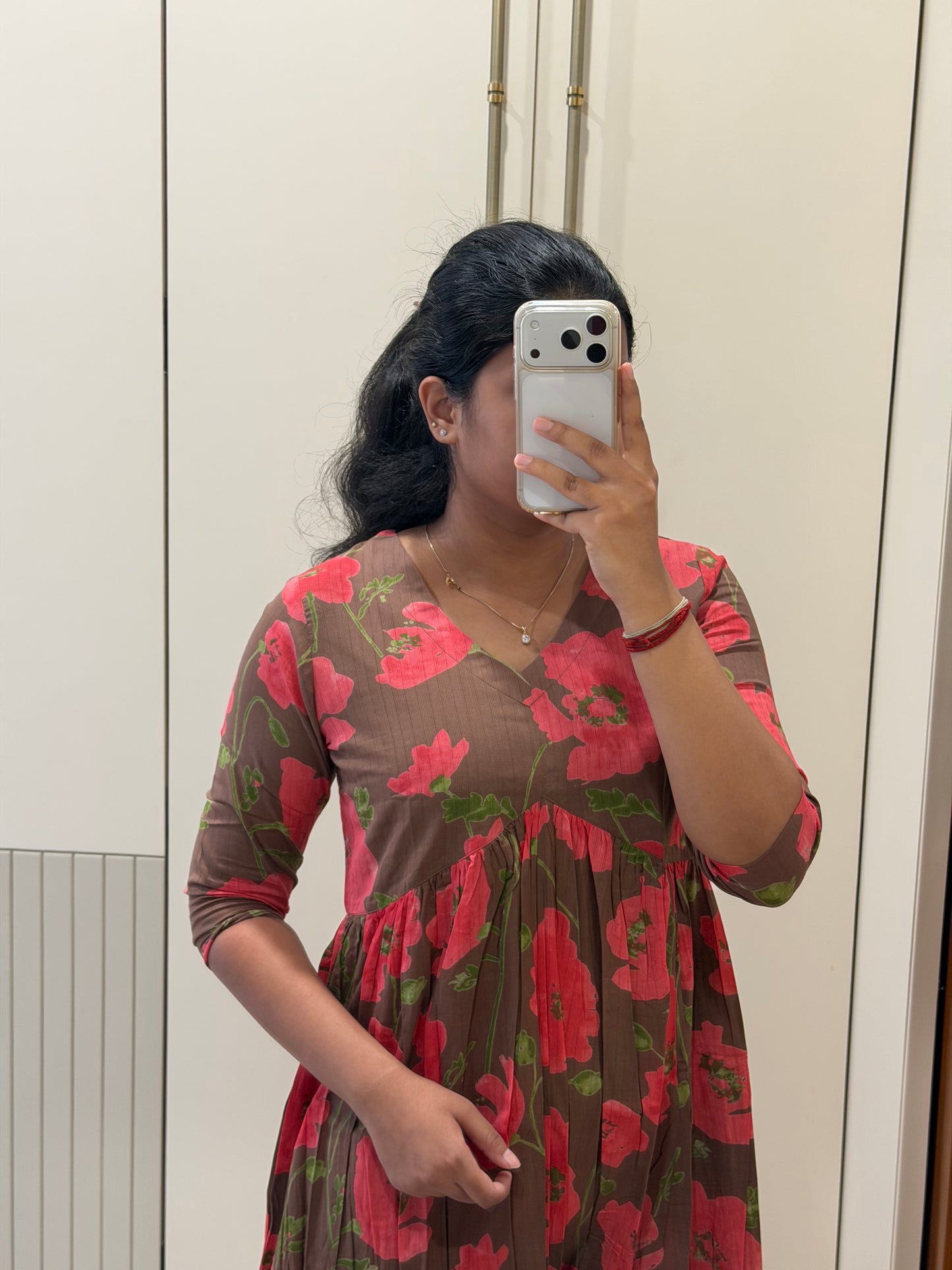 Brown Floral Aliacut Cotton Maxi