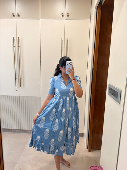 Sky Blue Flower Cotton Maxi