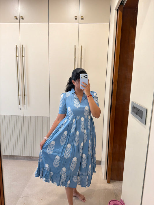 Sky Blue Flower Cotton Maxi