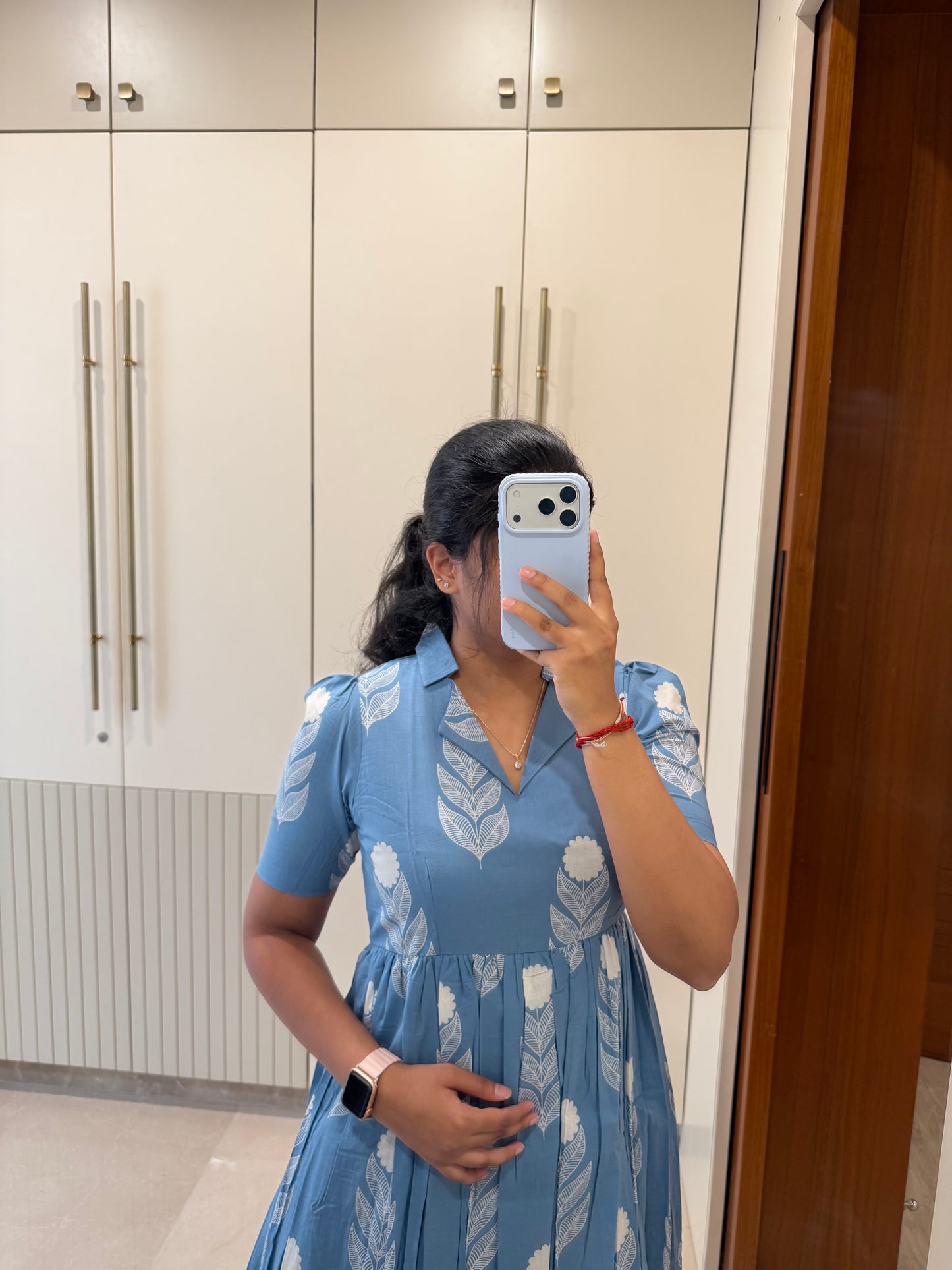 Sky Blue Flower Cotton Maxi