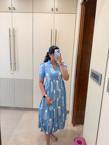 Sky Blue Flower Cotton Maxi