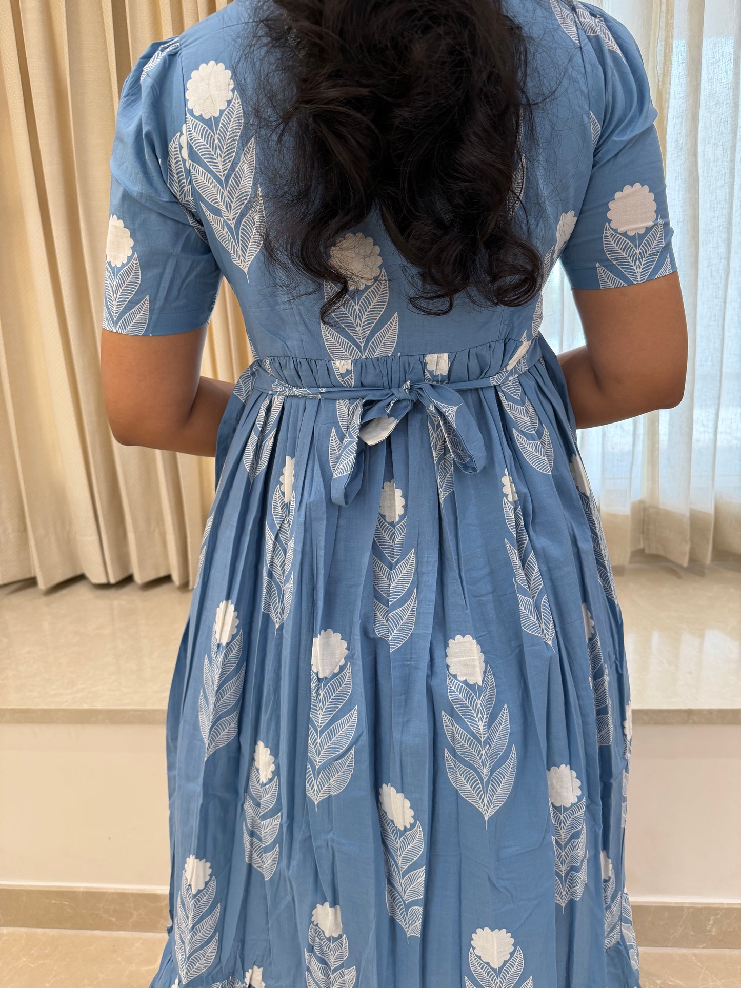 Sky Blue Flower Cotton Maxi