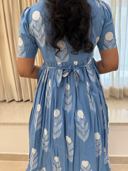 Sky Blue Flower Cotton Maxi
