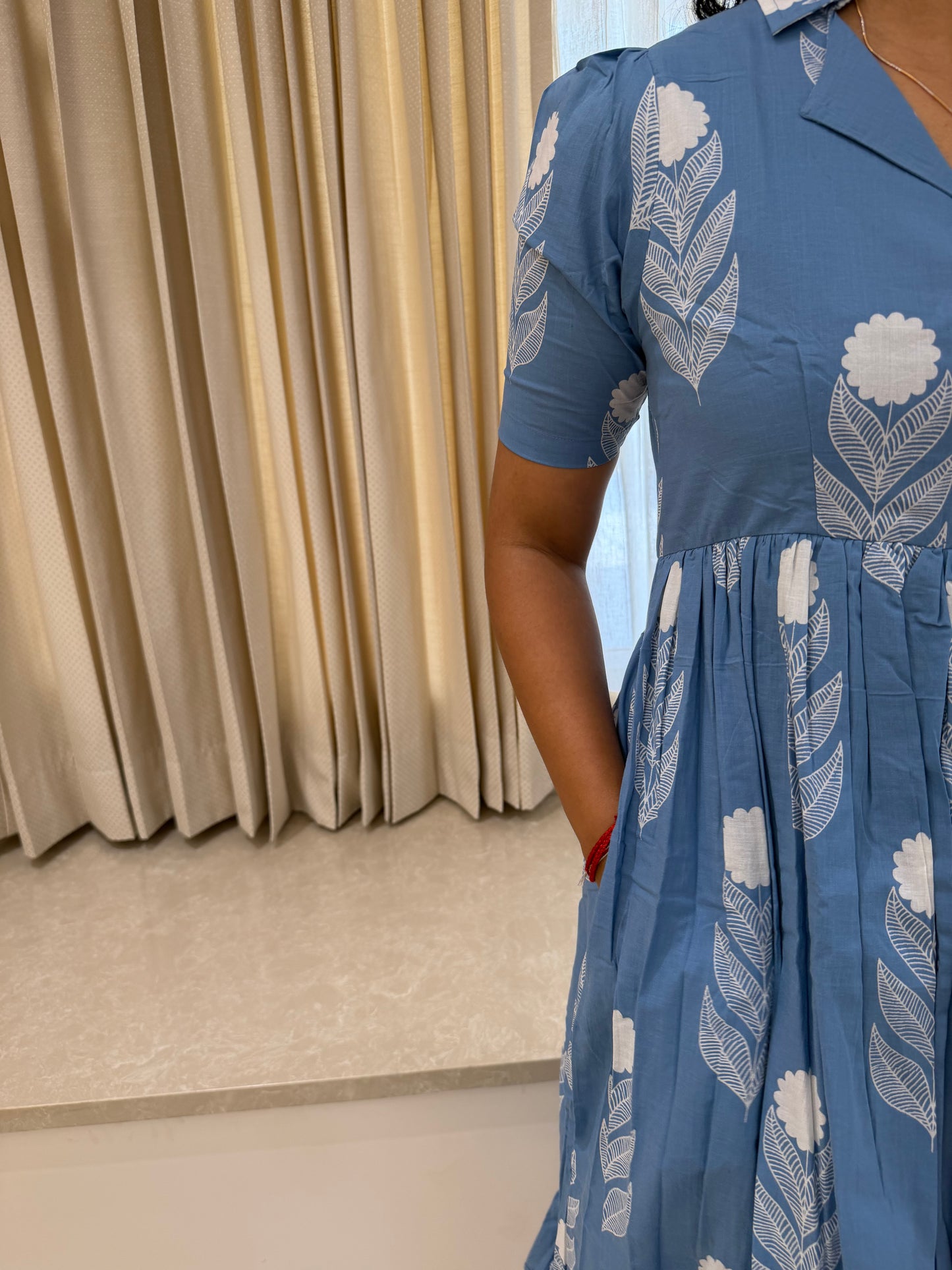 Sky Blue Flower Cotton Maxi