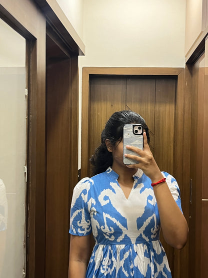 Bright Blue Pattern Cotton Maxi