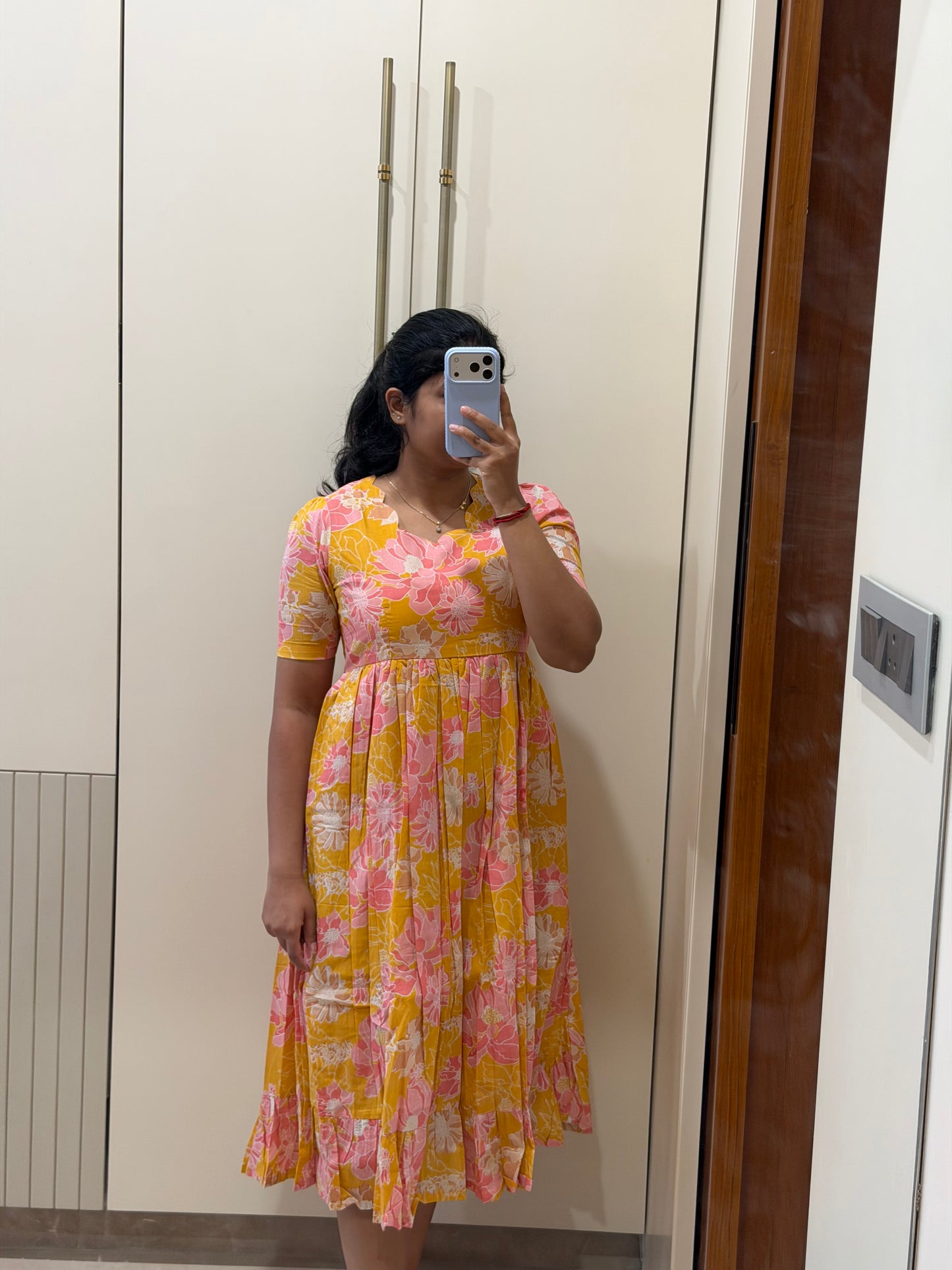 Yellow Pink Floral Cotton Maxi
