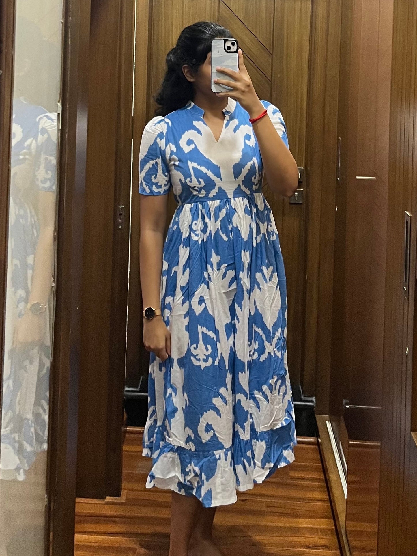 Bright Blue Pattern Cotton Maxi