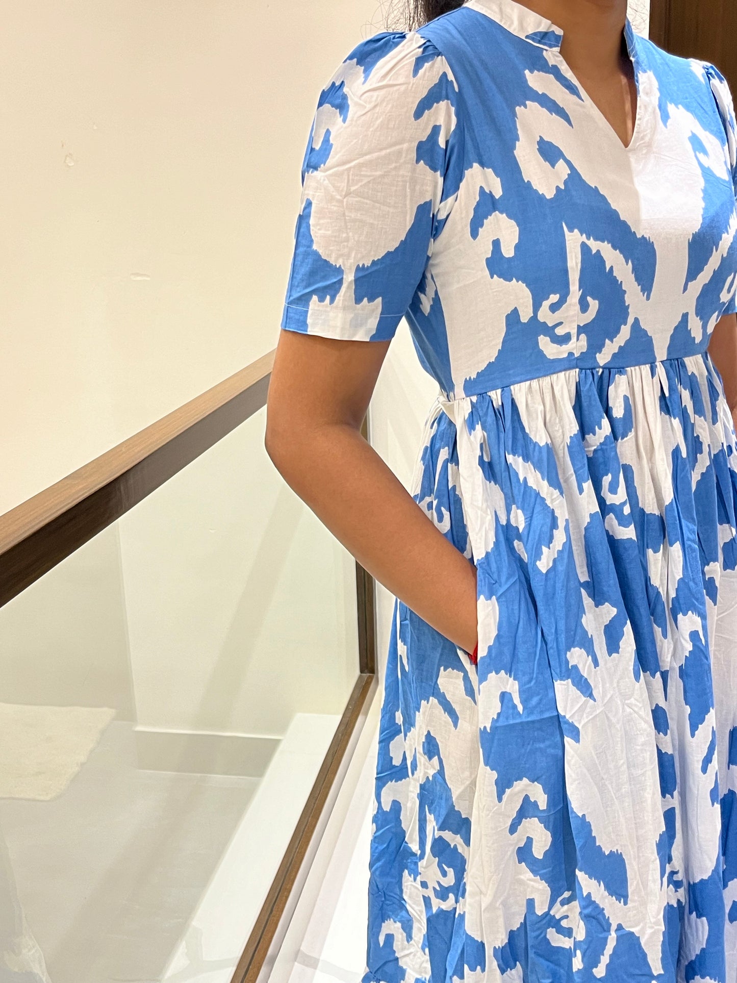 Bright Blue Pattern Cotton Maxi