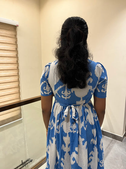 Bright Blue Pattern Cotton Maxi