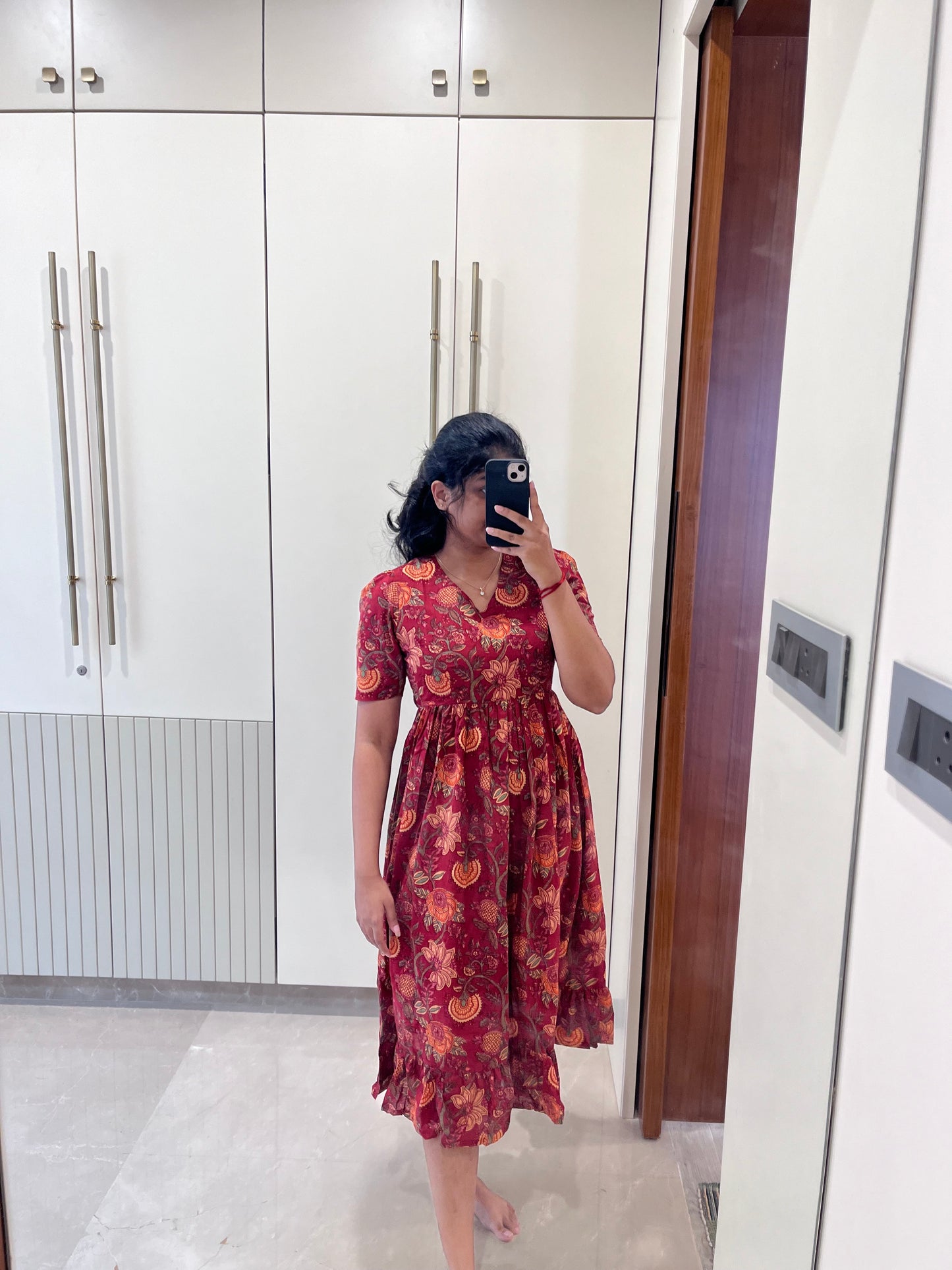 Dark Red Floral Cotton Maxi