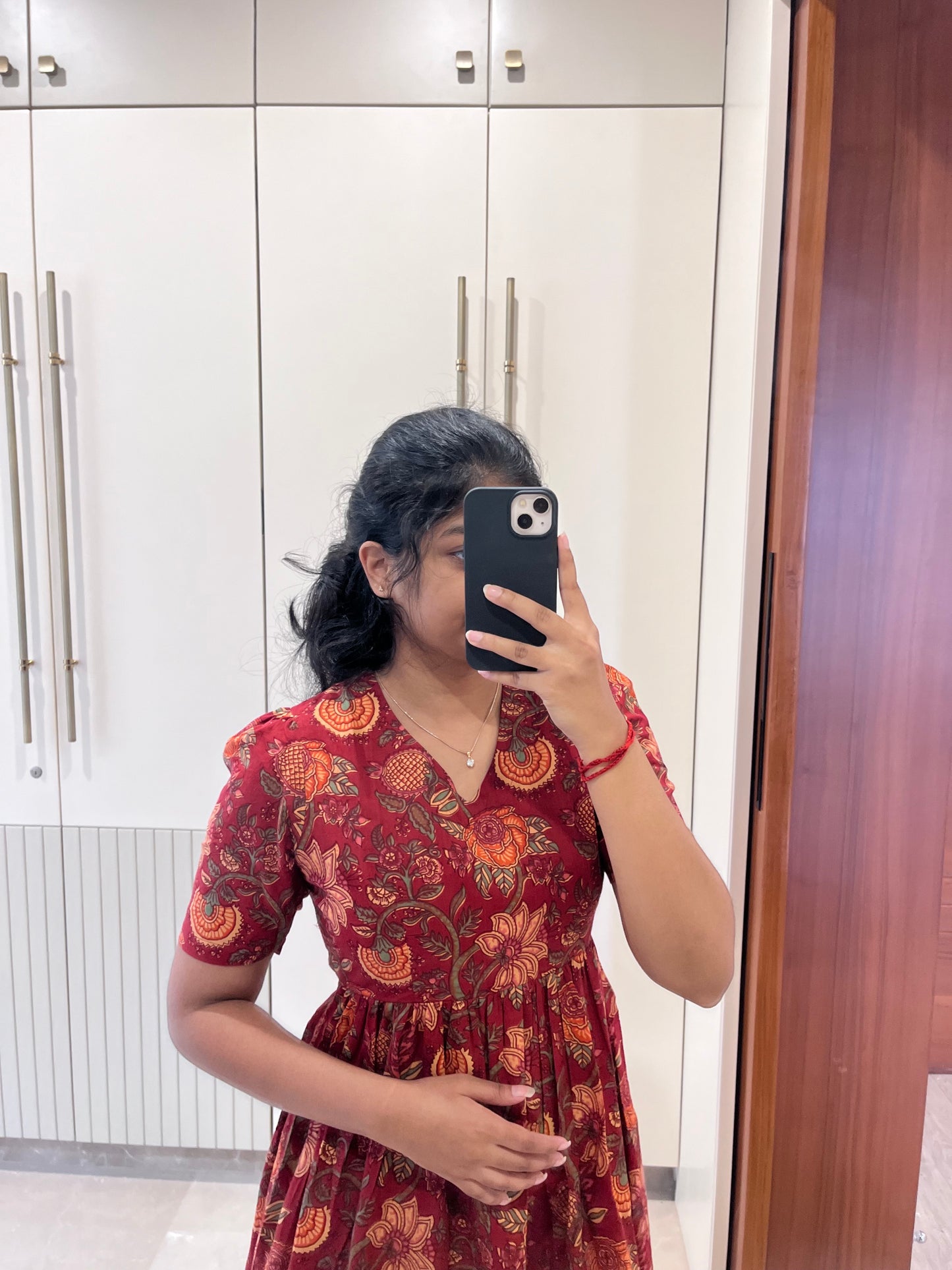 Dark Red Floral Cotton Maxi