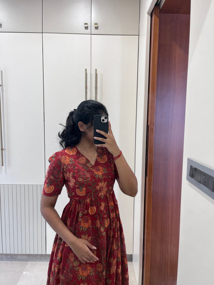 Dark Red Floral Cotton Maxi