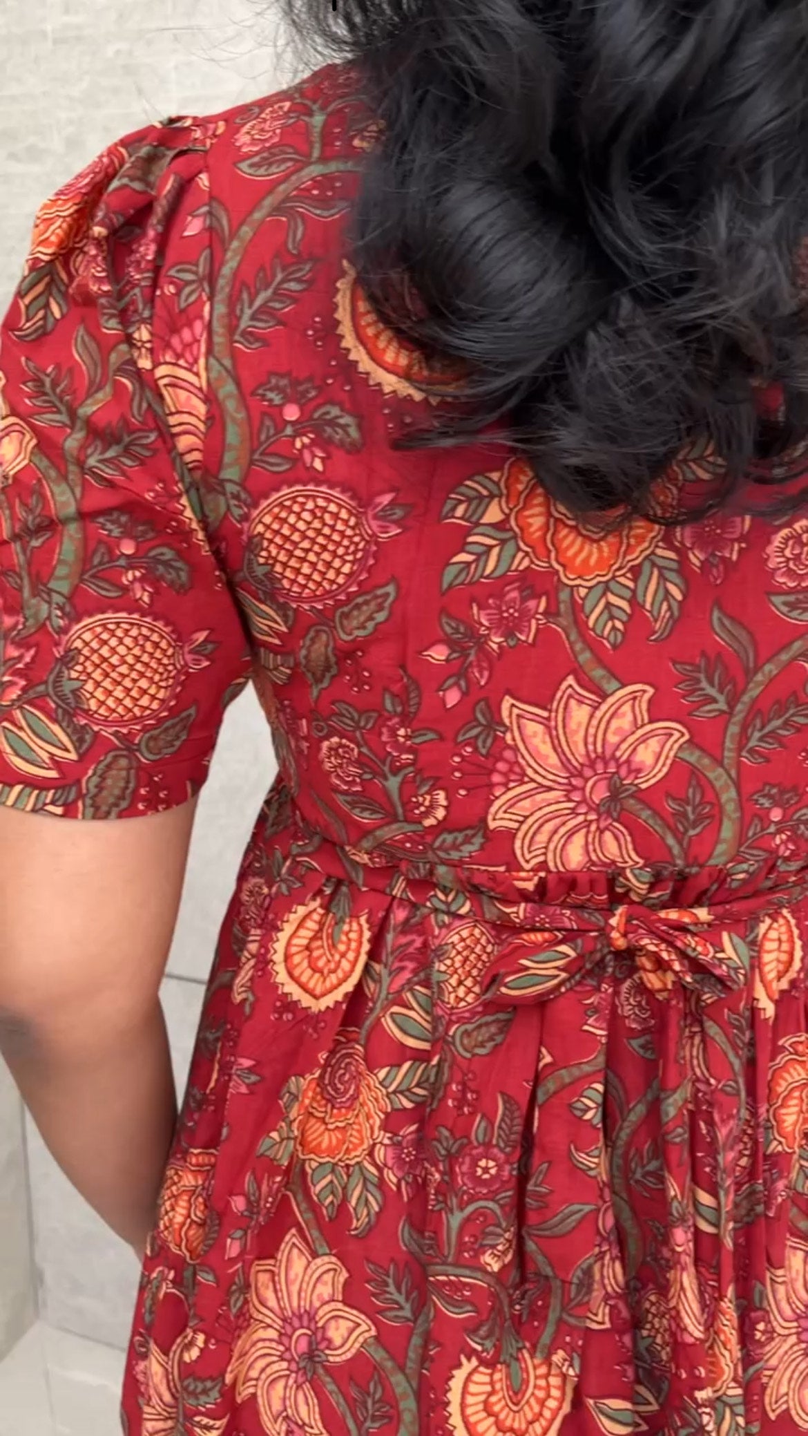 Dark Red Floral Cotton Maxi