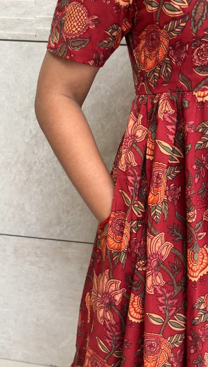 Dark Red Floral Cotton Maxi