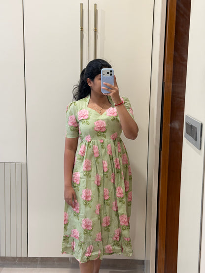 Green Rosy Cotton Maxi